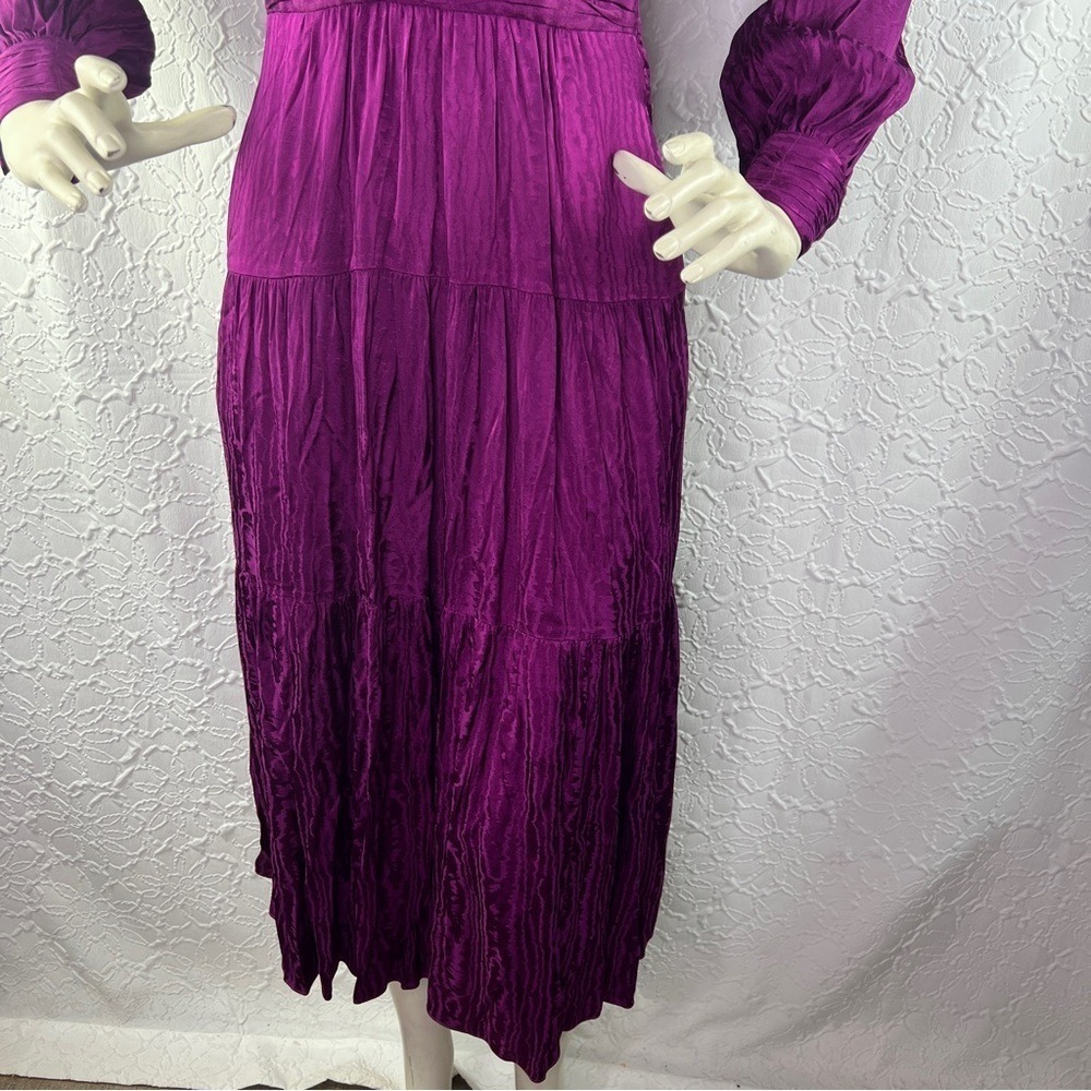 Sabina Musayev Ray Satin Jacquard Tiered Midi Dress Purple S - Picture 6 of 10